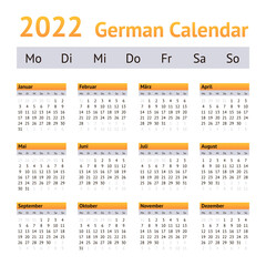 2022 German Annual Calendar. Weeks start on Monday