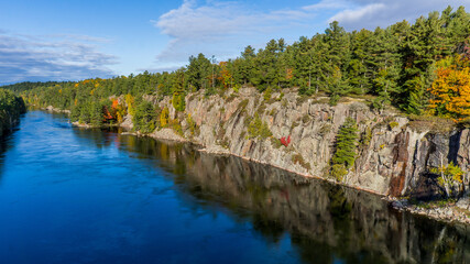 The French River Canyon in Ontario. The river links lake Nipissing to Lake Huron and otfen taken by...