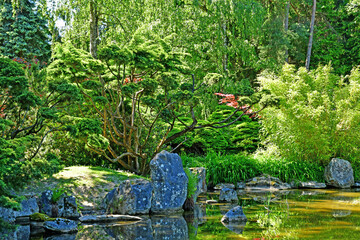 Aincourt , France - may 18 2020 : Japanese garden