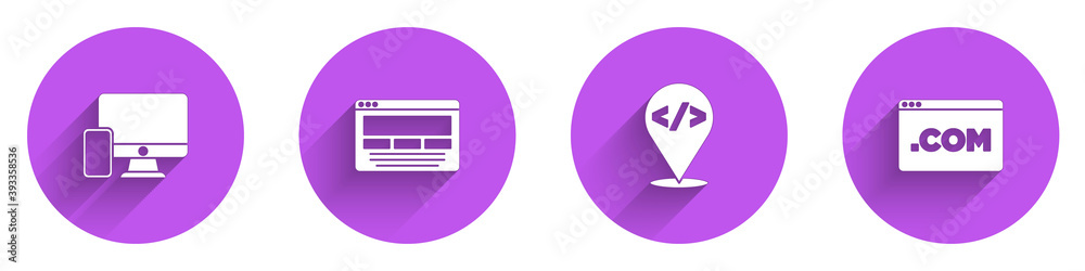 Wall mural set monitor and mobile, ui ux design, front end development and icon with long shadow. vector.