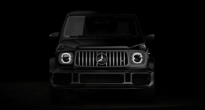 Moscow, Russia June, 2020: Mercedes-AMG G 63 Exclusive Edition at black background, G-class off-road car produced by Mercedes-Benz