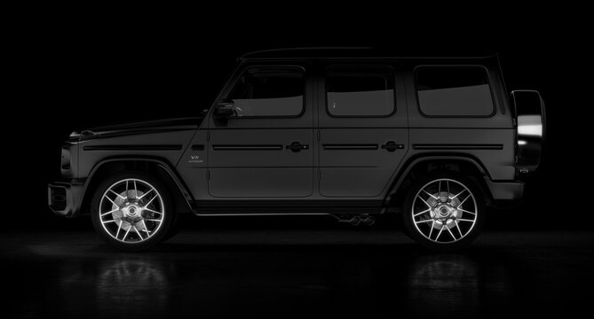 Moscow, Russia June, 2020: Mercedes-AMG G 63 Exclusive Edition at black background, G-class off-road car produced by Mercedes-Benz