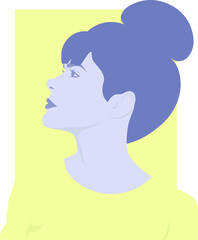 Vector portrait of a woman in complementary colors on a yellow background. Flat design. Minimal style. 
