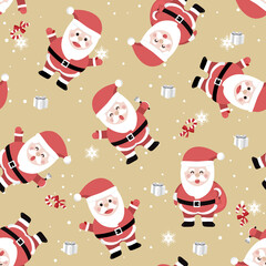 Christmas seamless pattern with santa background, Winter pattern with snowflakes, wrapping paper, winter greetings, web page background, Christmas and New Year greeting cards