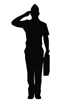black silhouette soldier saluting with briefcase clip art preview