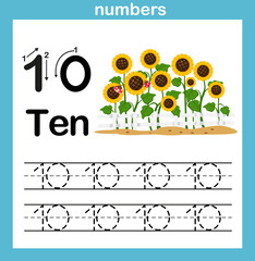 number exercise with cartoon illustration, vector