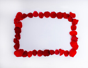 Frames and copy space made out of rose petals