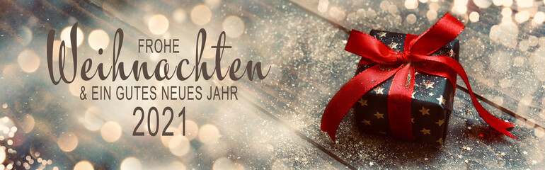 Christmas New Year greeting card 2021 with text in German - Frohe Weihnachten und ein gutes neues...