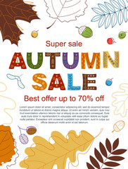 Vector illustration in flat style. Autumn sale banner with leaves.