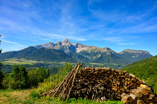 Panoramic view on Grande tete de Obiou mountain range in French Prealps in Isere, highest peak of Devoluy Mountains in summer