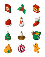 Merry Christmas and Happy New Year - modern colorful 3d icons set