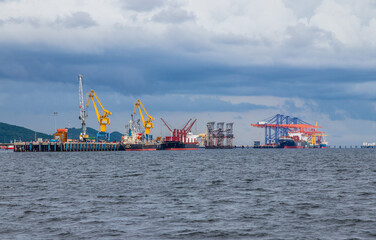 Containership in the gulf of Thailand near Siracha district Chonburi Asia