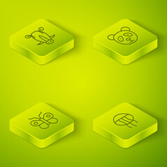 Set Isometric Cute panda face, Butterfly, Jellyfish and Wild boar head icon. Vector. © Vadim