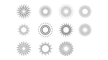 Set Abstract Collection Starburst Black Line Doodle Spark Design Elements Vector