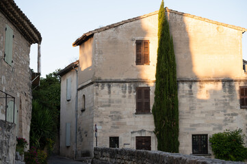 Old buildings and narrow streets in medieval town Villeneuve les Avignon in summer