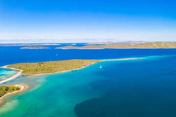 Amazing seascape, beautiful archipelago of Dugi Otok island in Croatia, aerial view from drone