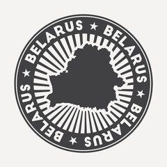 Belarus round logo. Vintage travel badge with the circular name and map of country, vector illustration. Can be used as insignia, logotype, label, sticker or badge of the Belarus.