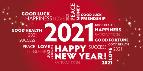 Creative concept of 2021 Happy New Year with best wishes - english language