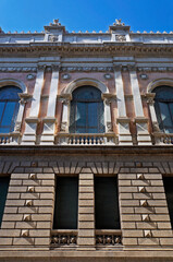 Ancient facade with balconies, downtown Rio, Brazil
