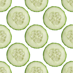Seamless pattern of round slices of fresh cucumber.