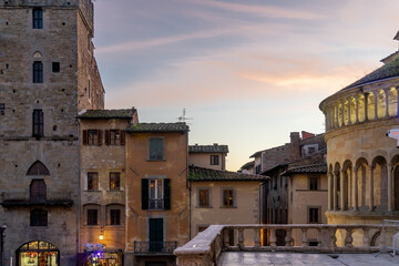 Fototapeta premium The church of Santa Maria della Pieve, located in the main square of Arezzo, Tuscany, Italy