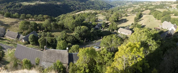 Fototapete Rund Naturpark Sur le chemin de Compostelle, la traversée du parc régional naturel de l'Aubrac.  © passimage