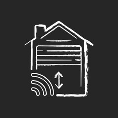 Garage door opener chalk white icon on black background. Smart house future technologies. Car place helper. Device for more comfortable life. Isolated vector chalkboard illustration