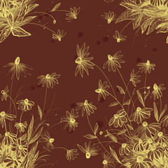Coneflowers pattern in yellow and burgundy colour