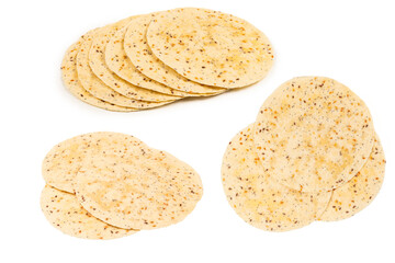 Pitta bread with seeds isolated on white