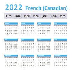 2022 French American Calendar. Weeks start on Sunday