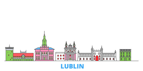 Poland, Lublin cityscape line vector. Travel flat city landmark, oultine illustration, line world icons - obrazy, fototapety, plakaty