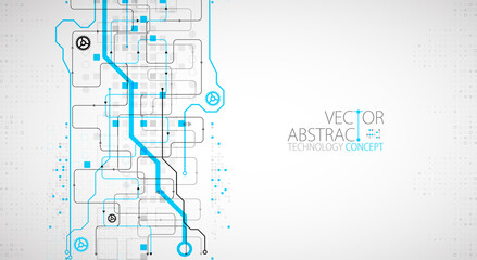 Abstract technology concept. Circuit board, high computer color background. Vector illustration with space for content, web - template, business tech presentation.