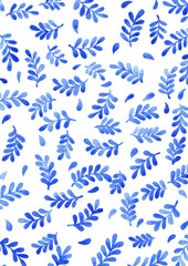 Blue fern leaf watercolor hand painting with coy space for decoration on modern natural theme concept.
