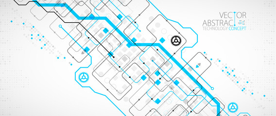 Abstract technology concept. Circuit board, high computer color background. Vector illustration with space for content, web - template, business tech presentation.
