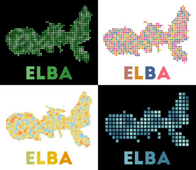 Fototapeta na wymiar Elba map. Collection of map of Elba in dotted style. Borders of the island filled with rectangles for your design. Vector illustration.
