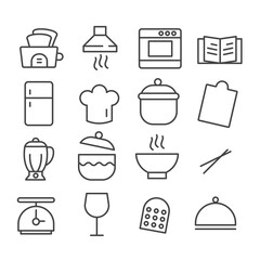 Set of minimal kitchen tools or cooking icon isolated modern outline on white background