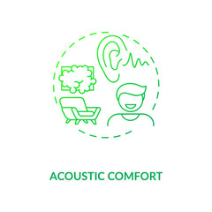 Acoustic comfort green concept icon. Living space. Reduced noise. Comfortable work place. Modern home. Biophilia idea thin line illustration. Vector isolated outline RGB color drawing