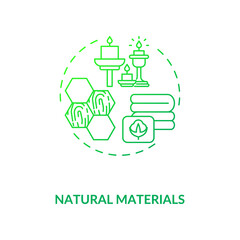 Natural materials green concept icon. Eco friendly product. Conscious consumption. Sustainable production. Biophilia idea thin line illustration. Vector isolated outline RGB color drawing