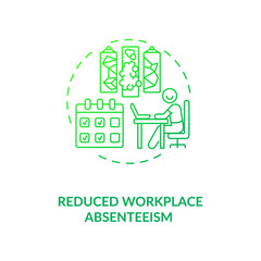 Reduced workplace absenteeism green concept icon. Office comfort and convenience. Efficient workspace. Biophilia idea thin line illustration. Vector isolated outline RGB color drawing