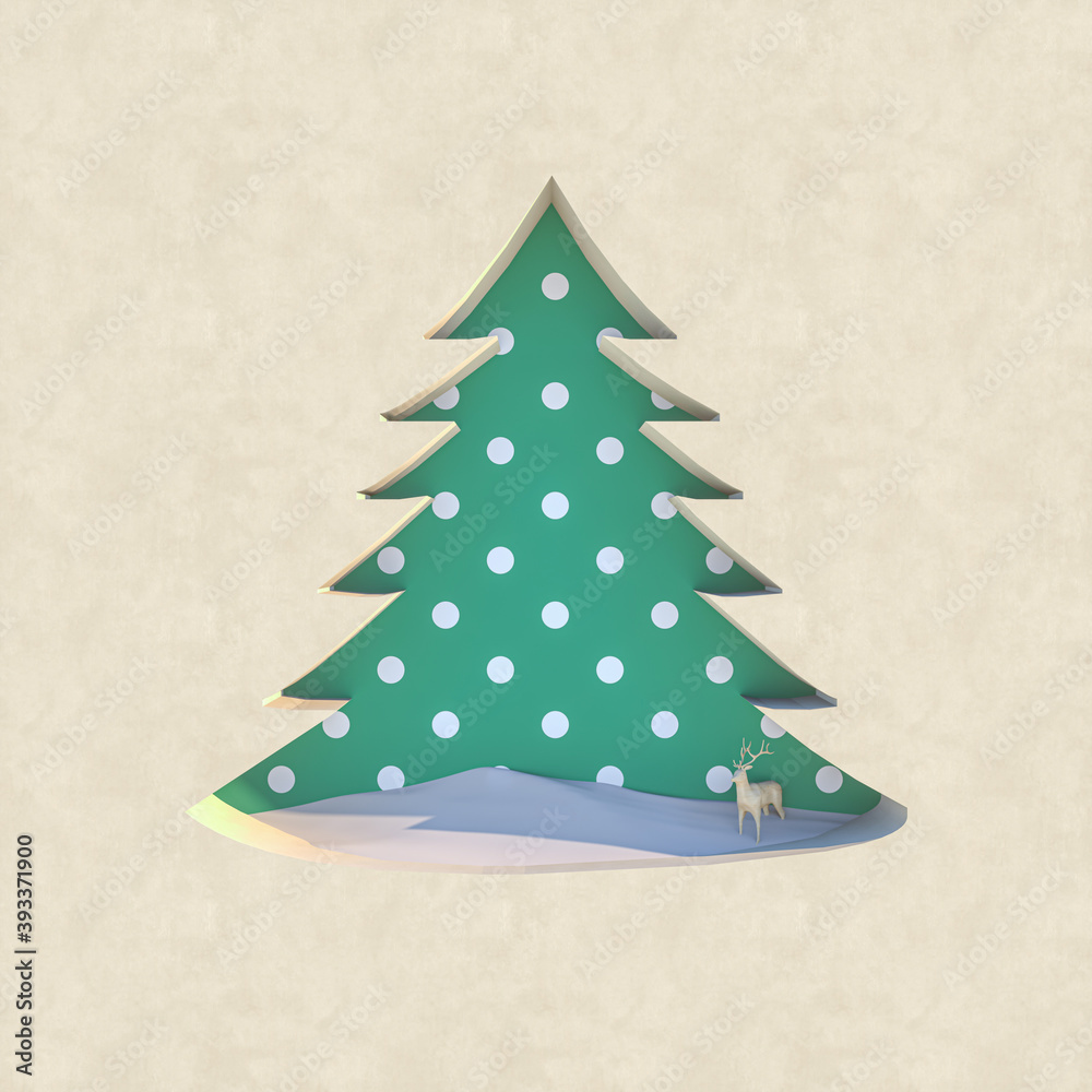 Poster empty podium backdrop with christmas decoration shape. 3d render.