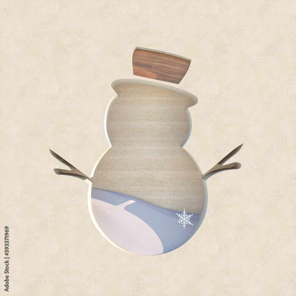 Poster Empty wooden podium backdrop with Christmas decoration shape. 3d render.