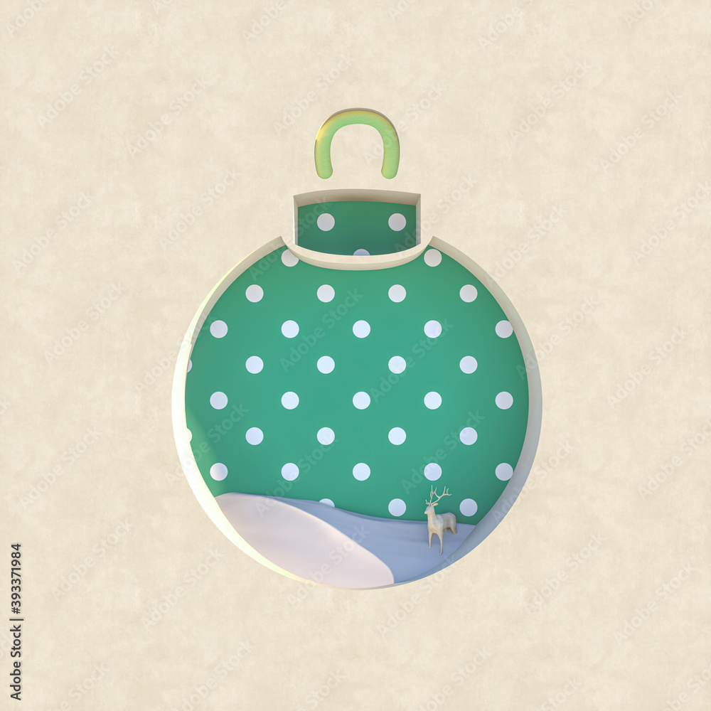 Poster empty podium backdrop with christmas decoration shape. 3d render.