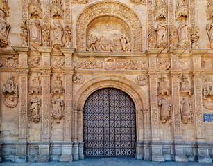 Facade of The Convent of San Esteban. Dominican monastery situated in the Plaza del Concilio de Trento (Council of Trent) in the city of Salamanca. Spain. 