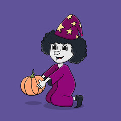 Illustration vector graphic of witch kids woman bring pumpkin