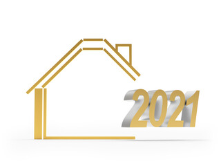 House symbol with number 2021 isolated on white. 3d illustration