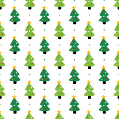 Christmas trees and dots vector seamless pattern background for winter holidays.

