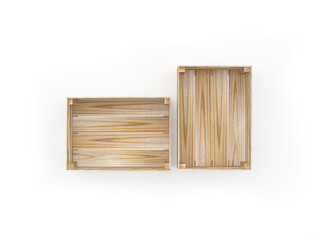 Naklejka na ściany i meble Two wooden boxes isolated on white. 3D illustration