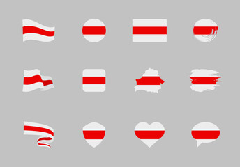Flags of Belarus - flat collection. Flags of different shaped twelve flat icons.