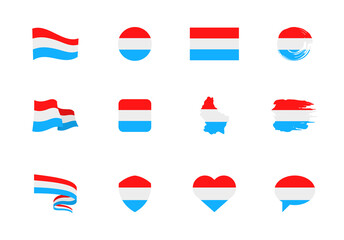 Flags of Luxembourg - flat collection. Flags of different shaped twelve flat icons.