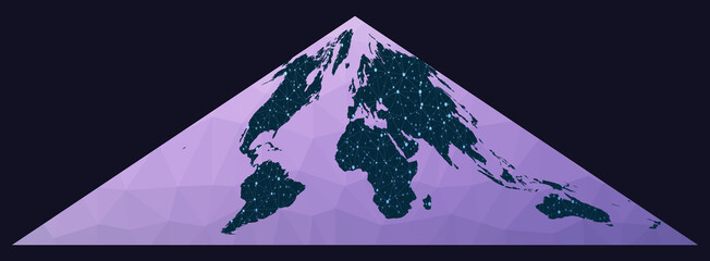 Communications map of the world. Collignon equal-area pseudocylindrical projection. World network map. Wired globe in Collignon projection on geometric low poly background. Neat vector illustration.